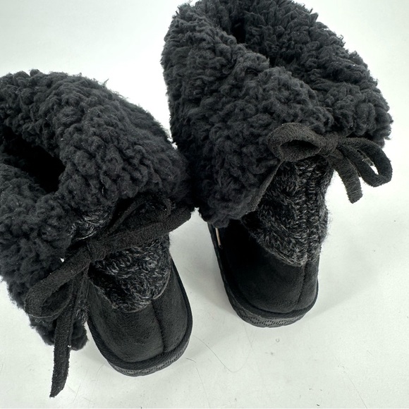 MUK LUKS Knit Boot Fold-over Mid Calf Black Marled Womens 9 Faux Fur Lined - Picture 6 of 12
